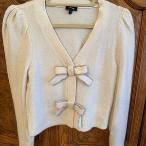Express Ivory Cardigan with Bow Accents nwot